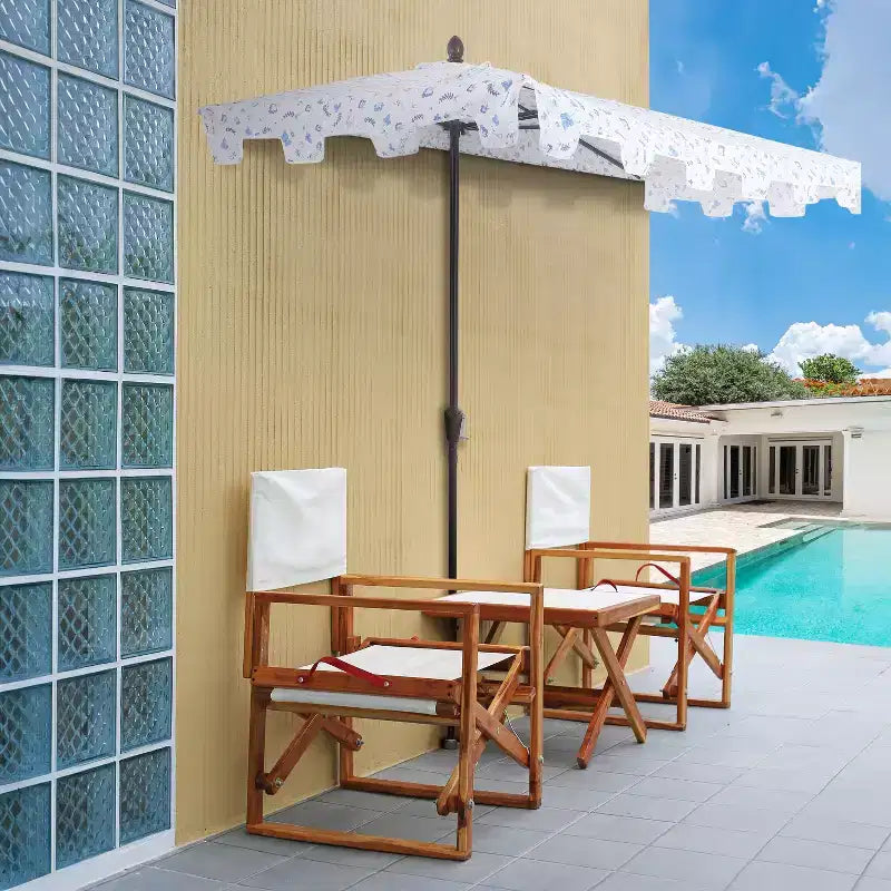 Parasol de terrasse rectangulaire demi-marché classique Mid-Century avec manivelle
