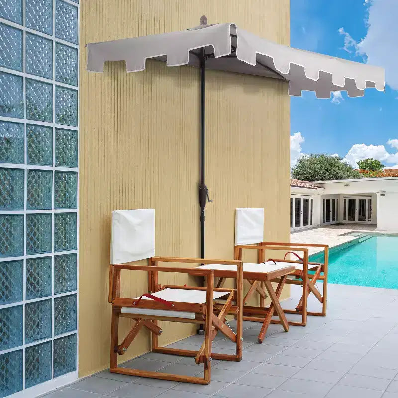 Parasol de terrasse rectangulaire demi-marché classique Mid-Century avec manivelle