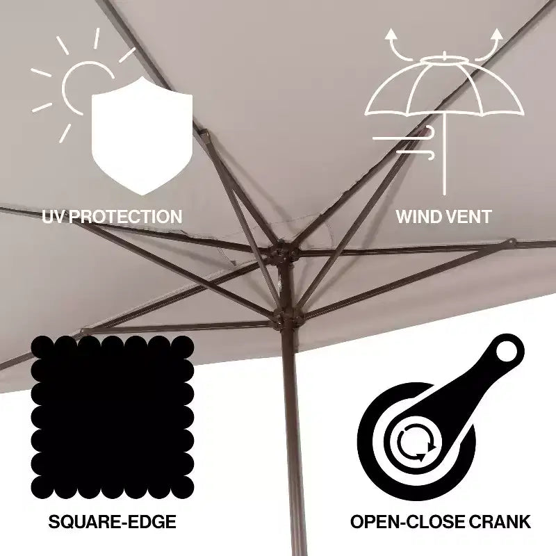 Parasol de terrasse rectangulaire demi-marché classique Mid-Century avec manivelle