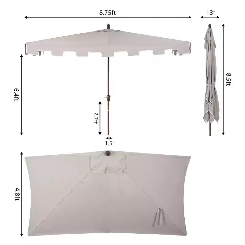 Parasol de terrasse rectangulaire demi-marché classique Mid-Century avec manivelle