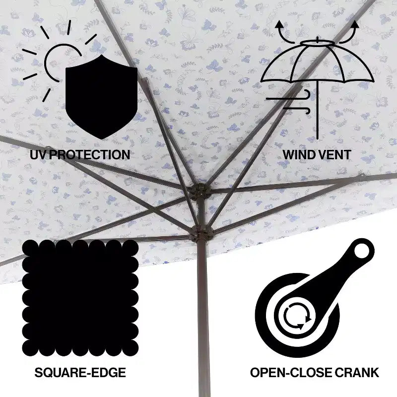 Parasol de terrasse rectangulaire demi-marché classique Mid-Century avec manivelle