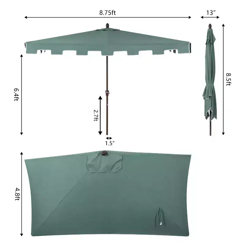 Parasol de terrasse rectangulaire demi-marché classique Mid-Century avec manivelle