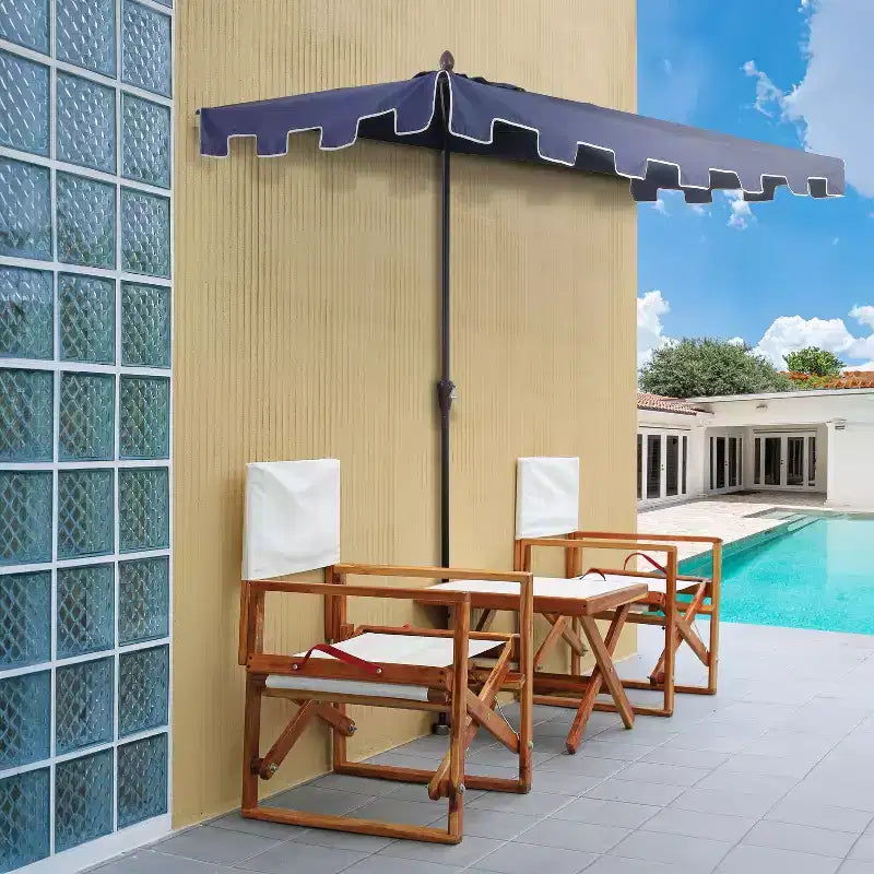 Parasol de terrasse rectangulaire demi-marché classique Mid-Century avec manivelle