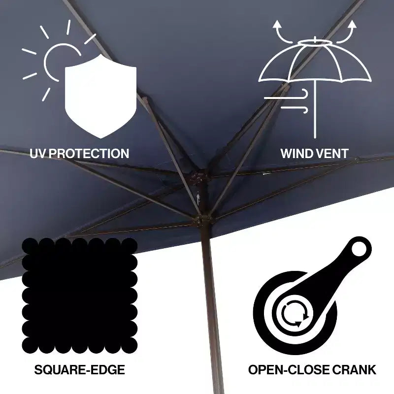 Parasol de terrasse rectangulaire demi-marché classique Mid-Century avec manivelle