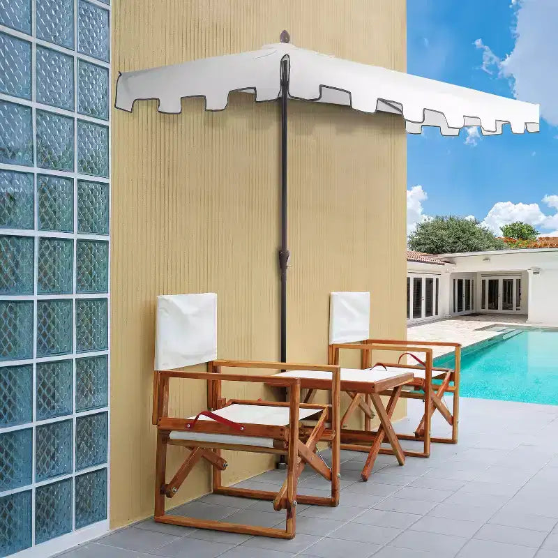 Parasol de terrasse rectangulaire demi-marché classique Mid-Century avec manivelle