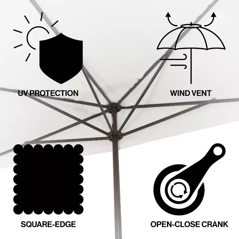 Parasol de terrasse rectangulaire demi-marché classique Mid-Century avec manivelle