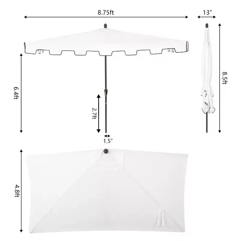 Parasol de terrasse rectangulaire demi-marché classique Mid-Century avec manivelle