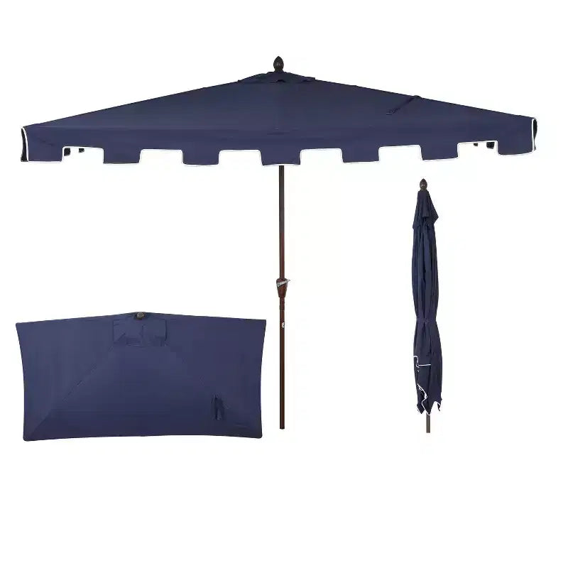 Parasol de terrasse rectangulaire demi-marché classique Mid-Century avec manivelle